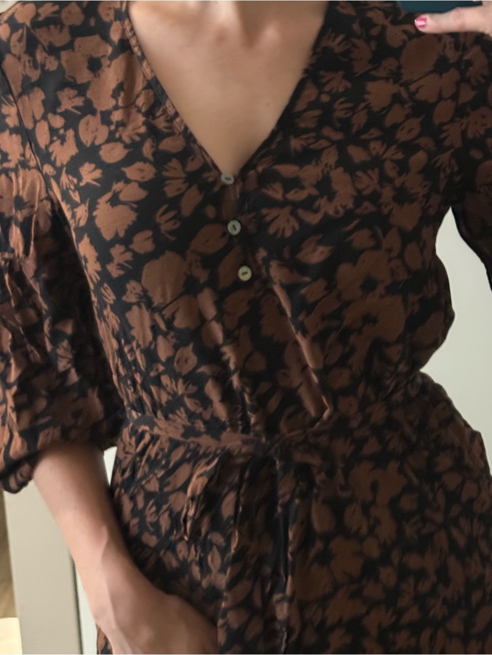 Rails Brown & Black Floral V-Neck Button-Front Dress - Picture 1 of 5